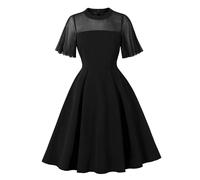 Wellwits Robe de cocktail vintage à manches fluides et transparentes en maille pour femme, Noir , XL