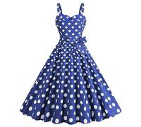 Wellwits Robe de cocktail vintage formelle à double boutonnage avec bretelles caraco et décolleté en cœur pour femme, Gros pois bleus, XL
