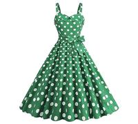 Wellwits Robe de cocktail vintage formelle à double boutonnage avec bretelles caraco et décolleté en cœur pour femme, Gros pois verts, XL