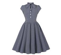 Wellwits Robe Femmes Chemise Vintage à Pois avec Nœud Papillon Sailor Bleu Marine L