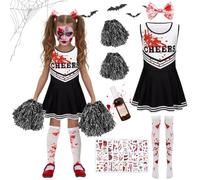 WELLXUNK Costume de Pom-Pom Girl Zombie, Désguisements Zombi Majorette pour Enfants Filles (130)