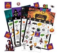 WELLXUNK Halloween Bingo Cartes de Jeu (5X5), Bingo Game Card pour 24 Joueurs avec Jetons pour Halloween Party Card Games, Favors Supplies, School Classroom Games, Family Activity