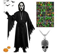 WELLXUNK Halloween Scream Costume Enfants, Déguisement Scream avec Masque Ghostface, Scary Movie Costume, Effrayant Reaper Costume pour Halloween, Carnaval, Mascarade, Soirée d'Horreur (M)
