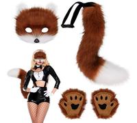 WELLXUNK Masque De Renard En Peluche, Masque à Furry Fox Tail Therian Paws, Costume de Renard en Fausse Fourrure avec Queue de Renard, Ensemble de Costumes de Renard Animal pour Halloween (M5)
