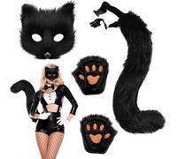 WELLXUNK Masque De Renard En Peluche, Masque à Furry Fox Tail Therian Paws, Costume de Renard en Fausse Fourrure avec Queue de Renard, Ensemble de Costumes de Renard Animal pour Halloween (M4)
