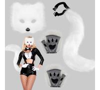 WELLXUNK Masque De Renard En Peluche, Masque à Furry Fox Tail Therian Paws, Costume de Renard en Fausse Fourrure avec Queue de Renard, Ensemble de Costumes de Renard Animal pour Halloween (M3)