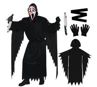 WELLXUNK Scream Deguisement, Halloween Scream Costume, Adult scream Ghostface Costume avec screa-m Masque, Ceinture, Gants et Couteau Factice, Deguisement Ghost Face Horreur pour Carnaval