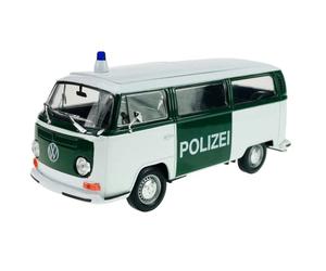 Welly 22472 Modèle de voiture compatible avec VW Volkswagen T2 Police Vert avec toit blanc Bus Transporter environ 1/24 1:24 Modèle en métal