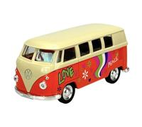 Welly 49764 Modèle de voiture compatible avec VW Volkswagen Transporter T1 Orange avec toit blanc Samba Bully Bus 1950-1967 1/34-1/39 en métal