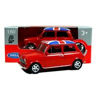 Welly Mini Cooper Mini modèle (rouge) avec Union Jack Top fait de métal moulé sous pression et de pièces en plastique, Jouet d'action Pull Back & Go