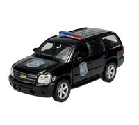 Welly Modèle de voiture compatible avec Chevrolet Chevy Tahoe GMT921 SUV 3ème génération Police Noir 2006-2013 1/34-1/39 Métal Modèle de voiture en métal dans une boîte 43607