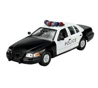 Welly Modèle de voiture compatible avec Ford Crown Victoria Police Berline Blanc Noir 2ème génération 1997-2001 1/24 1:24 Métal Modèle Voiture Die Cast Nouveau dans une boîte