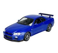 Welly Modèle de voiture compatible avec Nissan Skyline R34 GT-R Coupé Bleu 1998-2002 1/24 1:24 1:24
