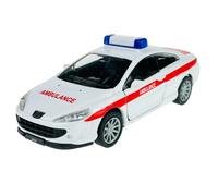 Welly Modèle de voiture compatible avec Peugeot 407 Coupé White Ambulance 2004-2011 ca 1/34-1/39 Métal Modèle de voiture en métal dans une boîte