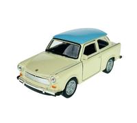 Welly Modèle de voiture compatible avec Trabant Trabbi 601 Berline Blanc/beige avec toit bleu env. 1/34-1/39 en métal Modèle de voiture Die Cast
