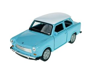 Welly Modèle de voiture compatible avec Trabant Trabbi 601 Berline Bleu avec toit blanc Ca env. 1/34-1/39 Métal Modèle de voiture en métal