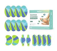 Welnove Moleskin Adhesive Pads for Feet,Blister Bandages for Feet, Mole Skin Patch for Feet Heels, Skin Tape Stickers for Feet - 16 Sheets of 4 Shapes, Patterned