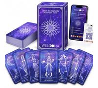 Weloona Tarot de Marseille Divinatoire 78 Cartes avec Guide Débutant | 22 arcanes majeurs, 56 mineurs, carte tarot voyance, cartomancie, tirage divinatoire, apprentissage et idée cadeau
