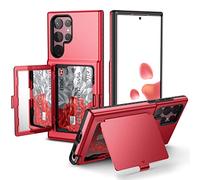 WeLoveCase Étui portefeuille avec porte-cartes de crédit et miroir caché, protection complète contre les chocs pour Samsung Galaxy S22 Ultra, 6,8 pouces, rouge