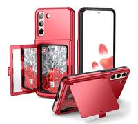 WeLoveCase Étui portefeuille avec porte-cartes de crédit et miroir caché, protection complète contre les chocs pour Samsung Galaxy S22 +, 6,6 pouces Rouge