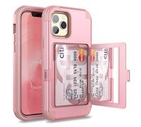 WeLoveCase Étui portefeuille pour iPhone 12 Pro Max avec porte-cartes et miroir caché, trois couches antichocs et protection robuste pour Apple iPhone 12 Pro Max Or rose 17 cm
