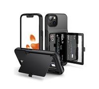 WeLoveCase Étui Portefeuille pour iPhone 13/iPhone 14 avec Porte-Cartes de crédit et Miroir caché, Coque de Protection résistante aux Chocs Deux Couches pour iPhone 13/14 6,1 Pouces, Noir