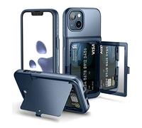 WeLoveCase Étui Portefeuille pour iPhone 13/iPhone 14 avec Porte-Cartes de crédit et Miroir caché, Coque de Protection résistante aux Chocs Deux Couches pour iPhone 13/14 6,1 Pouces, Bleu