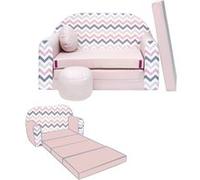 WELOX NINO Canapé convertible lit pour enfant avec pouf et coussin OEKO-TEX Rose avec zigzag Multicolore G