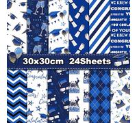 Welpurch Papermania Lot de 24 feuilles de papier pour scrapbooking sur le thème de la remise de diplôme, 12 motifs bleus, double face, pliés à plat pour la fabrication de cartes, le scrapbooking, la