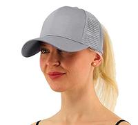 WELROG Queue de Cheval Casquettes de Baseball pour Femme, Chapeau Haut Bun Messy Sun Casquette de Baseball Camionneur Ajustable en Coton et Maille Ponycaps (Gris foncé #2)