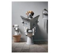 WELSAA Impression sur Toile Peinture Affiches Amusantes De Lecture De Journaux De Chien De Toilette Peinture sur Toile De Caniche Doberman Salle De Bains Tableau d'art Mural Décoration(J,40x60cm)