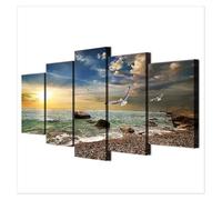 WELSAA Impression sur Toile Peinture Toile Murale sans Cadre, Paysage De Coucher De Soleil, Animaux, Mouette, Plage, Décoration De Restaurant, 5 Pièces, Affiches Imprimées pour Salon(C)