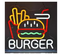 WELSAA Néon Enseignes lumineuses Decor Burger Enseigne Au Néon Frites Lumière LED Pour Décoration Murale Pour Hamburger Fast Food Business Home Restaurant Illuminé USB 32cm×30cm