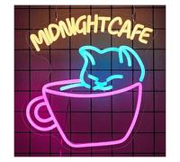 WELSAA Néon Enseignes lumineuses Decor Enseigne Au Néon Midnight Cafe Avec Lumière LED À Intensité Variable Pour Dîner Café Boulangerie Dessert Bar Restaurant 33cmx33cm