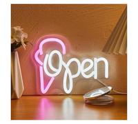 WELSAA Néon Enseignes lumineuses Decor Enseigne Néon LED Ouverte En Forme De Crème Glacée - Alimentation USB, Pour Magasin, Entreprise, Décoration De Fête, 22cmх17cm