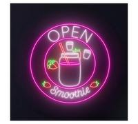WELSAA Néon Enseignes lumineuses Decor Panneau Néon Open Smoothie Fruit Open Cafe Drink Shop Décoration Murale Bar Club Bière Esthétique Tenture Murale Lumière Illuminée 38cmx38cm