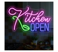 WELSAA Néon Enseignes lumineuses Decor Panneau Néon Ouvert De Cuisine, Pour Décoration Murale, Panneau Lumineux Ouvert De Restaurant, Décoration De Pièce À Intensité Variable, 24cm×40cm