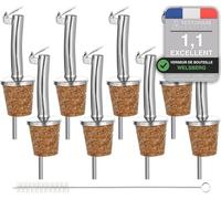 Welsberg 8x Bouchon Verseur en Liège et 1 Brosse de Nettoyage, Becs Verseurs avec Clapet, Verseur Réutilisable pour Bouteilles de vin, d'huile, de liqueur, de vinaigre