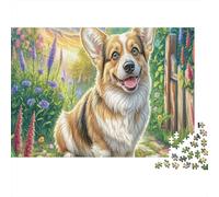 Welsh Corgi 1000 Pièces Puzzle Carton, pour Adolescents, Fleurs Sauvages, Attention, Déco Int/Murale Fête, 38x26cm