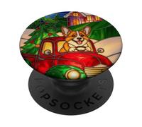 Welsh Corgi Chien de Noël Camion Rouge Scène de Noël en PopSockets PopGrip Adhésif