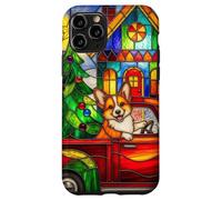 Welsh Corgi Chien de Noël Camion Vitrail Scène de Vacances Coque pour iPhone 11 Pro