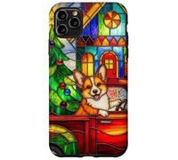 Welsh Corgi Chien de Noël Camion Vitrail Scène de Vacances Coque pour iPhone 11 Pro Max