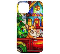Welsh Corgi Chien de Noël Camion Vitrail Scène de Vacances Coque pour iPhone 13