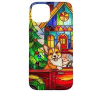 Welsh Corgi Chien de Noël Camion Vitrail Scène de Vacances Coque pour iPhone 15 Plus