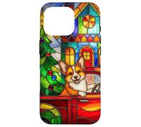 Welsh Corgi Chien de Noël Camion Vitrail Scène de Vacances Coque pour iPhone 16 Pro
