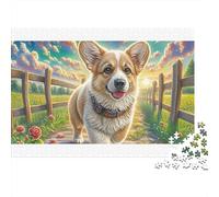 Welsh Corgi coloré avec nœud Papillon Vert - Puzzle de 1000 pièces - Activité ludique et stimulante pour Adultes - 38 x 26 cm