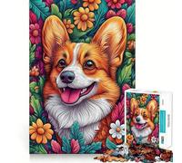 Welsh Corgi dans Les Fleurs Puzzle Adulte 1000 pièces Jeu de réflexion Cadeau Découpe de Haute précision Activité relaxante à Faire en Groupe à l'intérieur (38x52cm)