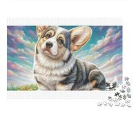 Welsh Corgi en Carton 100% recy orgi dans Un Champ de Fleurs Sauvages, Puzzle de 1000 pièces, activité Amusante pour Adultes Les Jours de Pluie, 70 x 50 cm / 1000 pièces