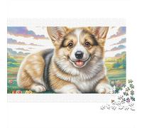 Welsh Corgi en Carton 100% recyclé, Puzzle de 1000 pièces représentant Un Corgi dans Un pré, Cadeau Amusant pour Adultes et Enfants, 52 x 38 cm / 1000 pièces