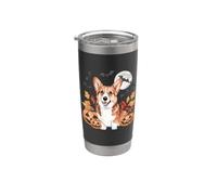 Welsh Corgi Halloween Chien mignon avec citrouilles et chauves-souris Gobelet isotherme en acier inoxydable double paroi